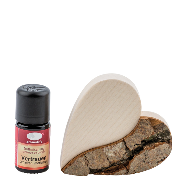 Aromalife Geschenkset Harmonie-Herz aus Holz mit Duftmischung Vertrauen 5 ml