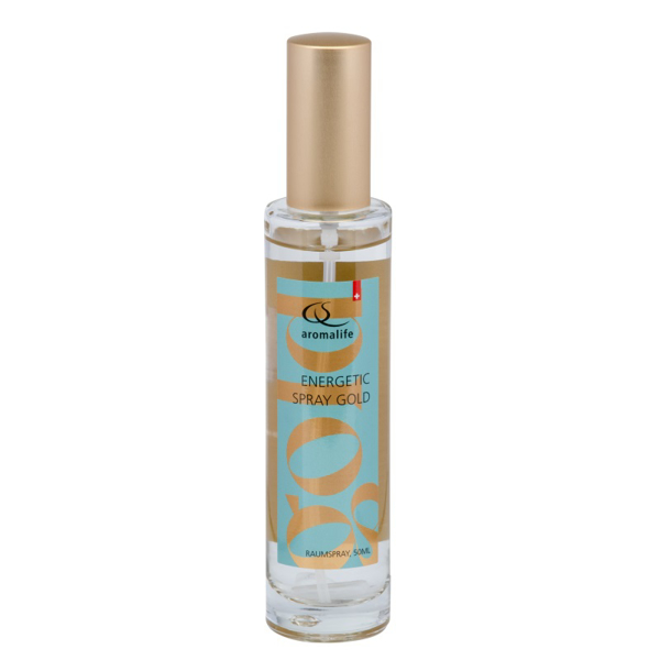 Aromalife Energetic Spray Gold 50ml mit echtem Bergkristall und 15 ätherischen Ölen