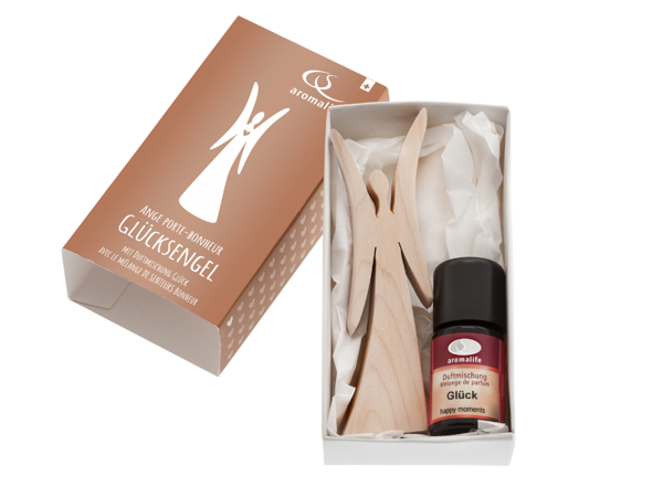 Aromalife Geschenkset Glücksengel Holz mit Duftmischung Glück 5 ml