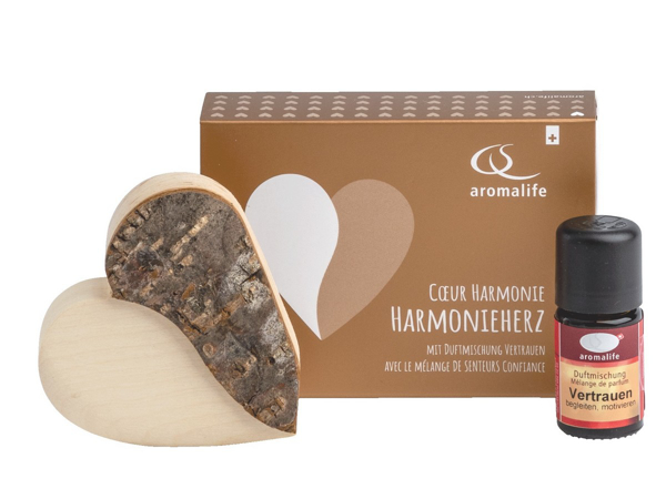 Aromalife Geschenkset Harmonie-Herz aus Holz mit Duftmischung Vertrauen 5 ml