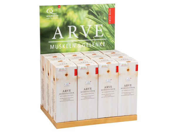 Aromalife ARVE Muskelfluidum mit ätherischen Ölen 12 x 250 ml Thekendisplay