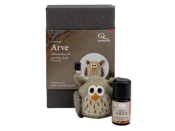 Aromalife Geschenkset Filz Eule mit ätherischem Öl Arve 5 ml