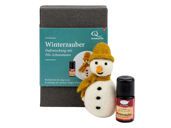 Aromalife Geschenkset Filz Schneemann mit Duftmischung Winterzauber 5 ml