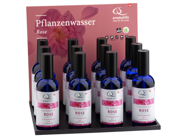 Aromalife Pflanzenwasser Rose Thekendisplay à 12 Stück