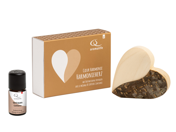 Aromalife Geschenkset Harmonie-Herz aus Holz mit Duftmischung Vertrauen 5 ml